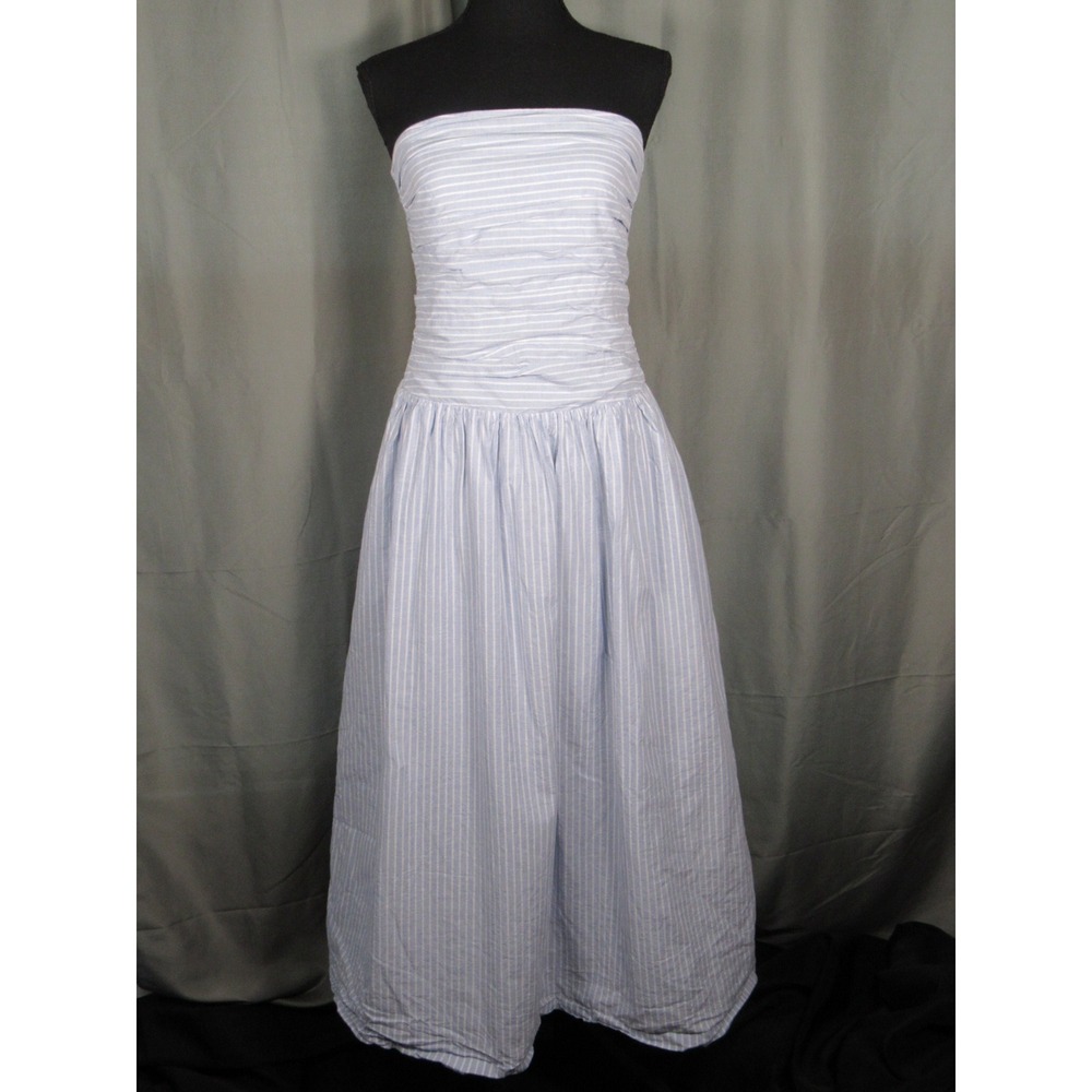 Joe's Jeans Reina Blue White Striped Strapless Maxi Dress Smocked Ruched Medium